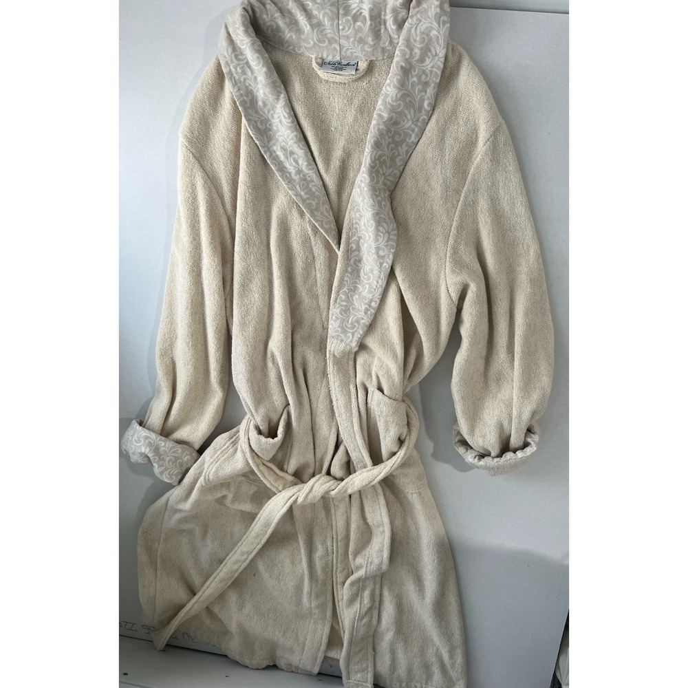 Noble Excellence Beige Terry Cotton Linen Robe Belt One Size Women